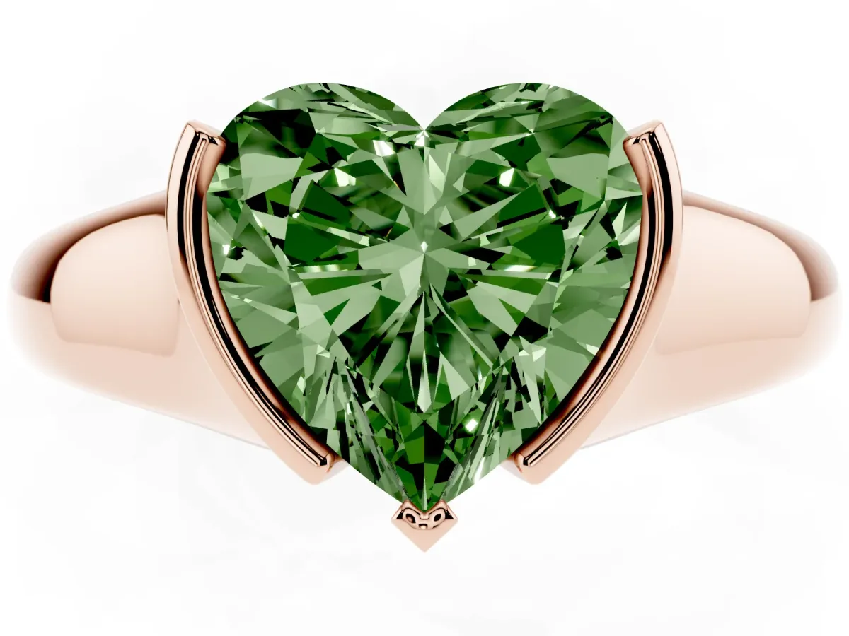 Fancy Green Heart Cut Solitaire Tension Set Diamond Ring with Split Shank Band Rose gold