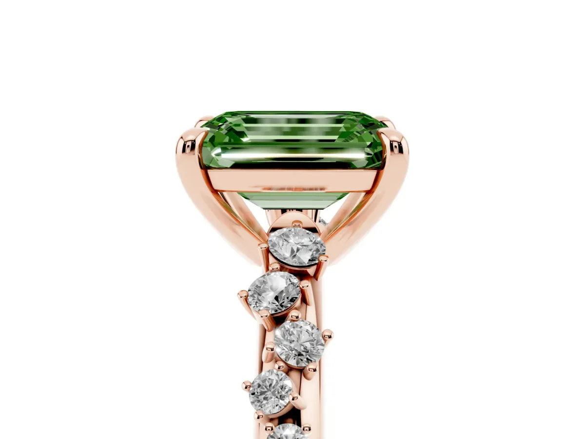 Fancy Green Emerald Cut Cut Diamond Vine Band with Four-Prong Setting Rose gold