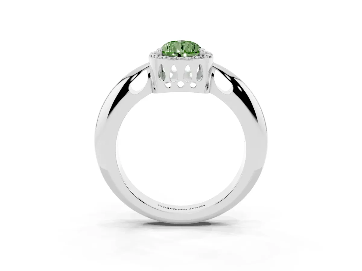Fancy Green Pear Cut Cut Diamond Halo Engagement Ring with Split Shank and Four-Prong Setting Silver