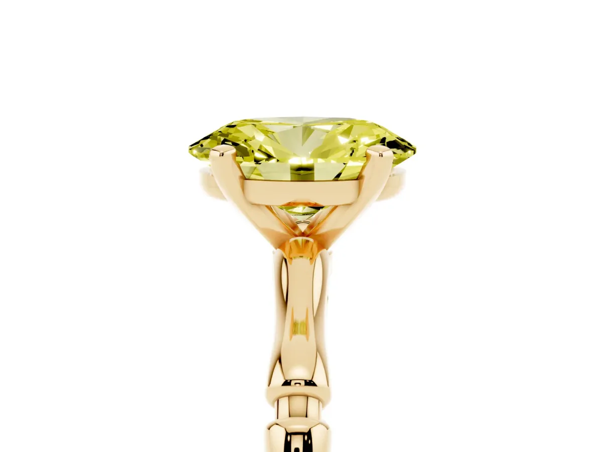 Fancy Yellow Oval Cut Solitaire Diamond Ring with Bamboo Band and Four-Prong Setting Yellow gold