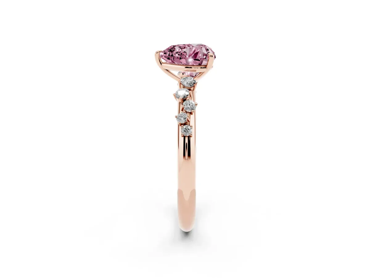 Fancy Pink Heart Cut Diamond Cluster Prong-Set Solitaire Ring Rose gold