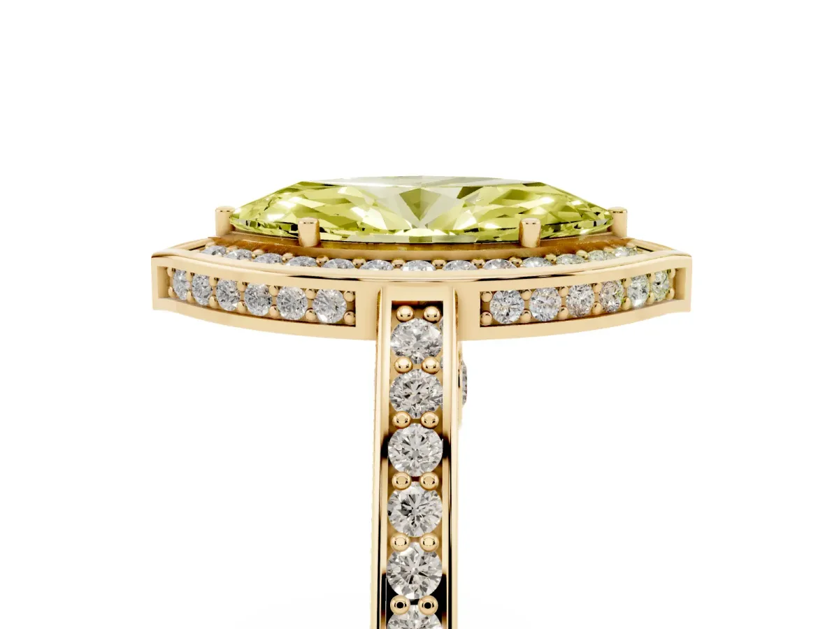 Fancy Yellow Marquise Cut Cut Halo Pave Split Shank Prong Setting Ring Yellow gold