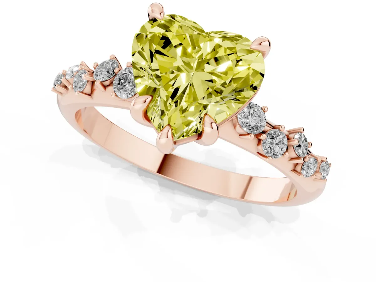 Fancy Yellow Heart Cut Cut Diamond Vine Band with Four-Prong Setting Rose gold