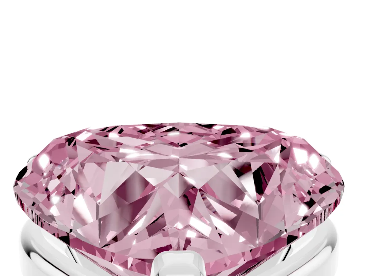 Fancy Pink Heart Cut Diamond Solitaire Ring with Prong Setting and Classic Band Silver