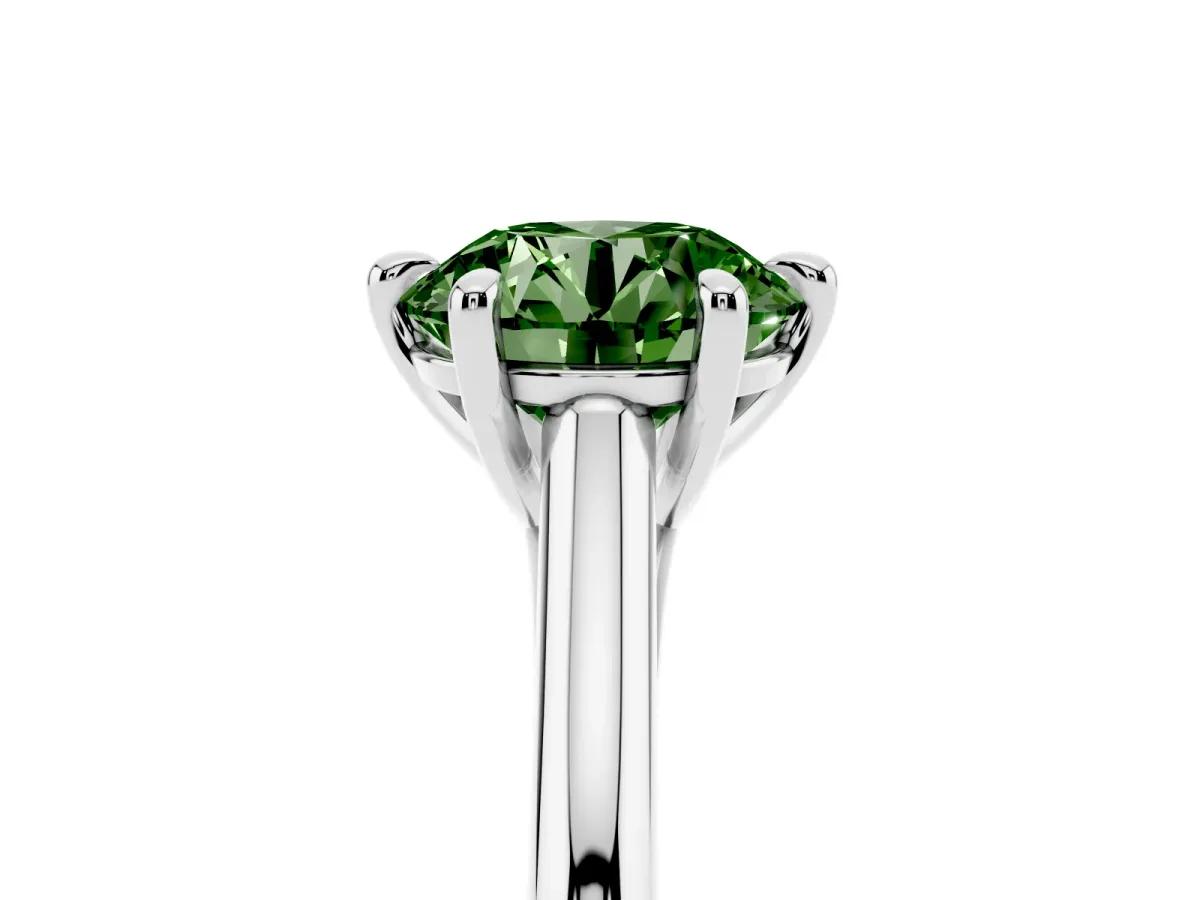 Fancy Green Round Cut Solitaire Engagement Ring with Six-Prong Setting and Classic Band Silver