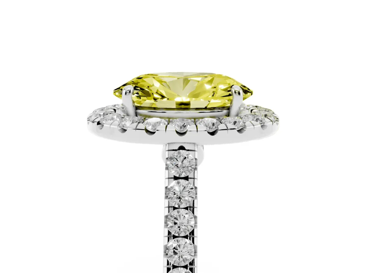 Fancy Yellow Oval Cut Halo Pave Diamond Engagement Ring with Four-Prong Setting Silver