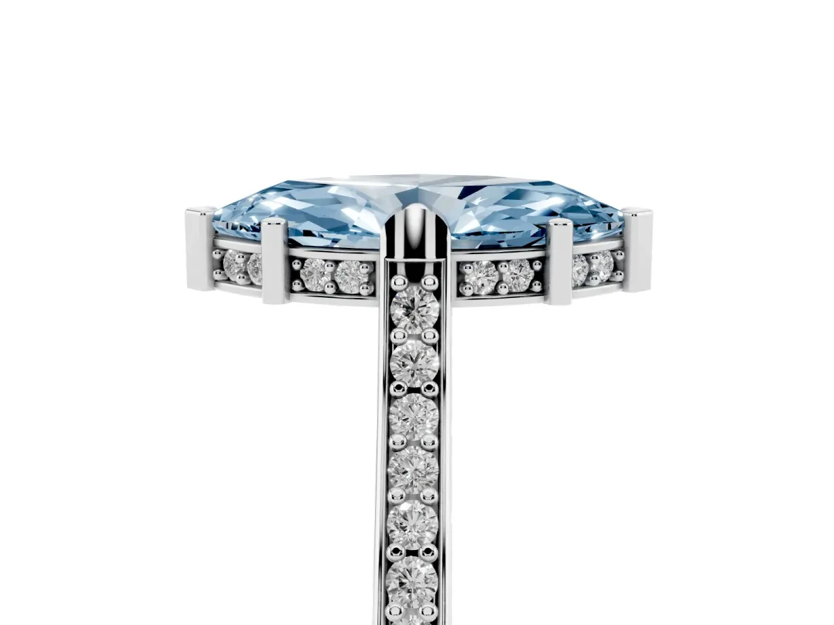 Fancy Blue Marquise Cut Solitaire Diamond Ring with Channel Set Band and Bezel Prong Setting Platinum