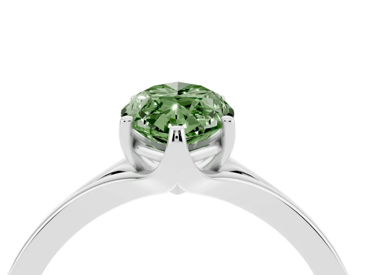 Fancy Green Marquise Cut Solitaire Diamond Ring with Six-Prong Setting and Tapered Band Silver
