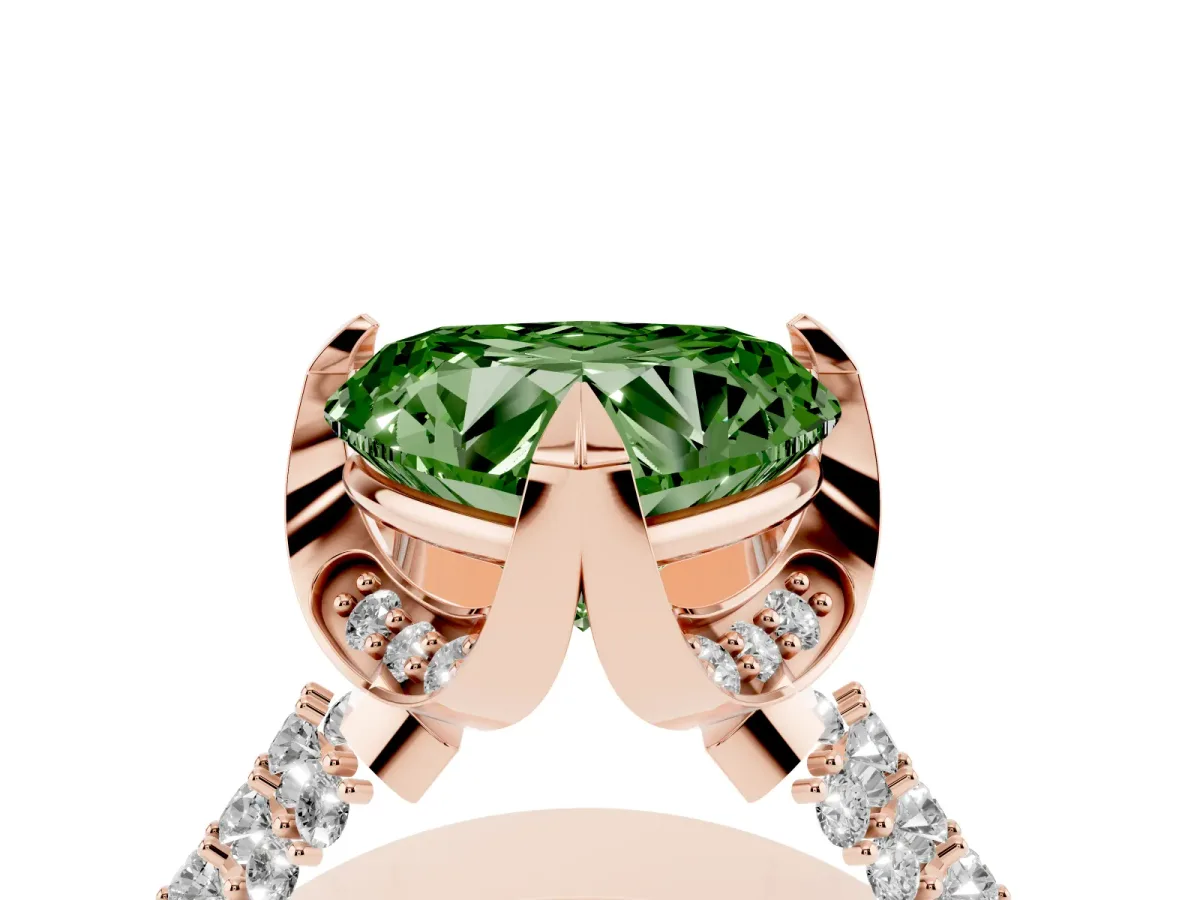 Fancy Green Heart Cut Solitaire Pave Split Shank Ring with Four-Prong Setting Rose gold