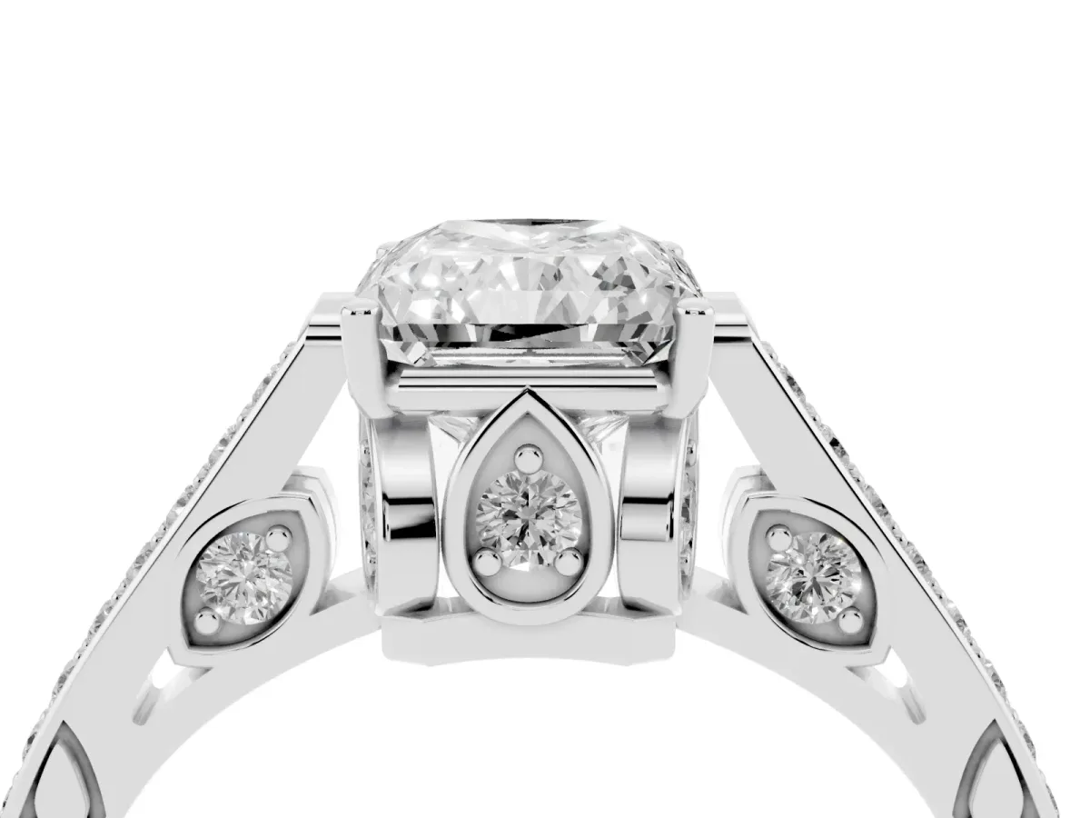 Radiant Cut Cut Cathedral Pave Diamond Engagement Ring with Six-Prong Setting Silver