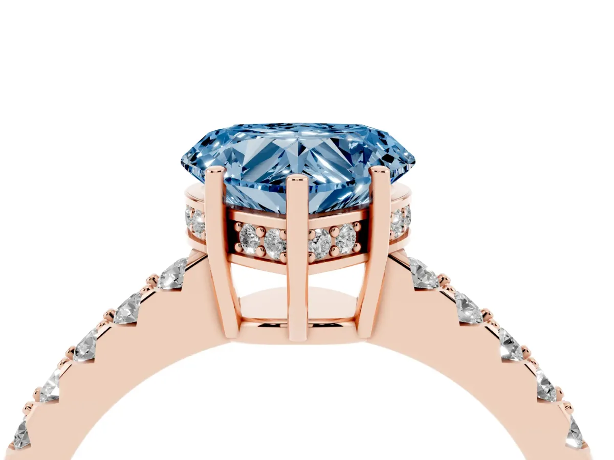 Fancy Blue Heart Cut Solitaire Diamond Engagement Ring with Pavé Band and Six-Prong Setting Rose gold
