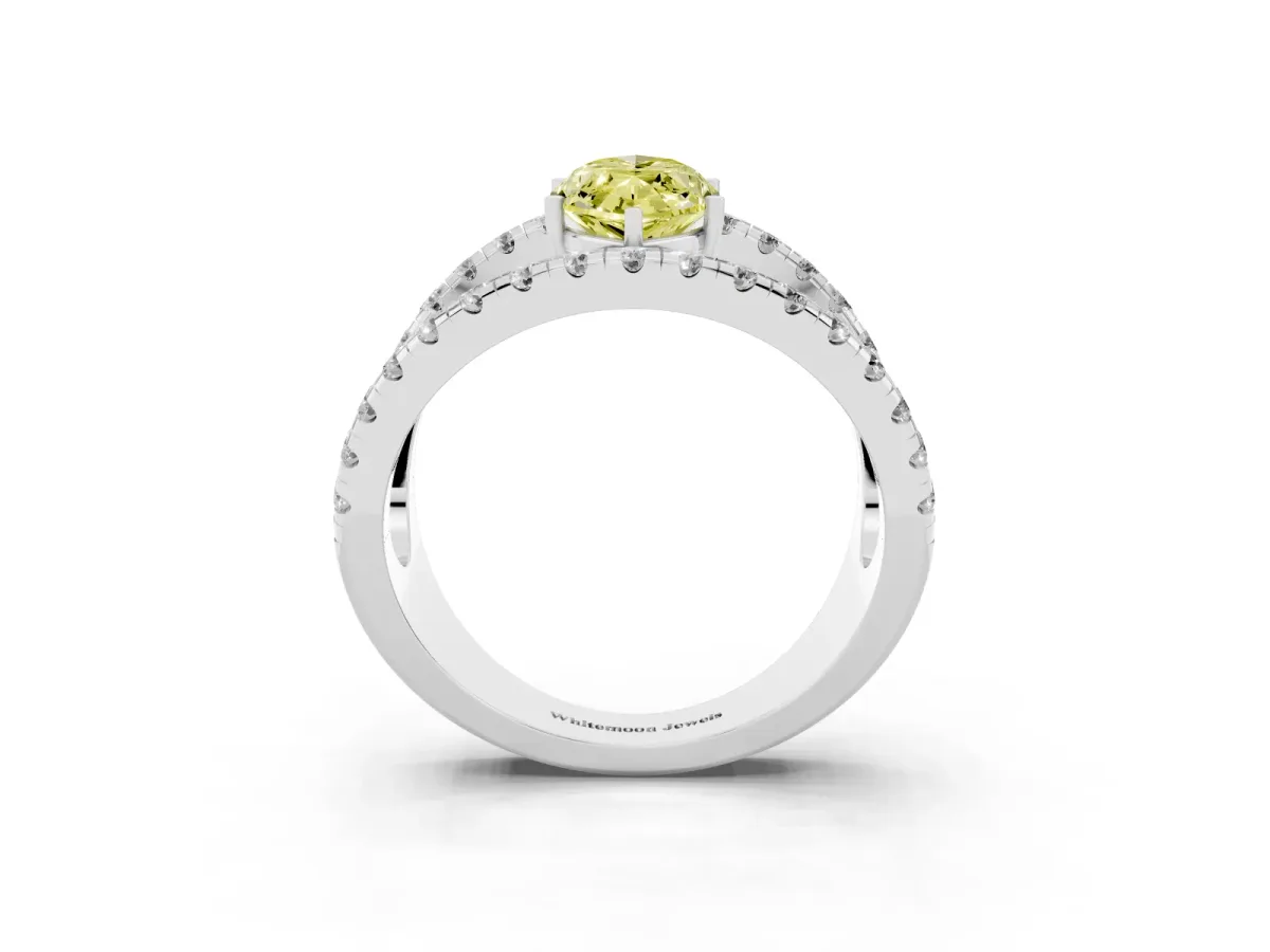 Fancy Yellow Marquise Cut Solitaire Split Shank Pave Diamond Ring Platinum