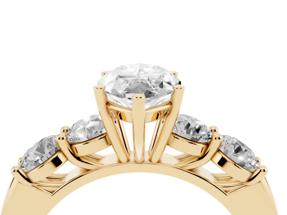 Marquise Cut Cut Five-Stone Prong Set Diamond Ring with Classic Band Yellow gold