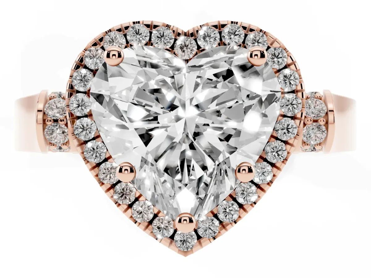 Heart Cut Halo Pave Split Shank Prong Setting Ring Rose gold