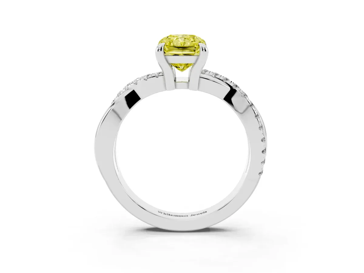 Fancy Yellow Radiant Cut Cut Diamond Twist Band Solitaire with Prong Setting Silver