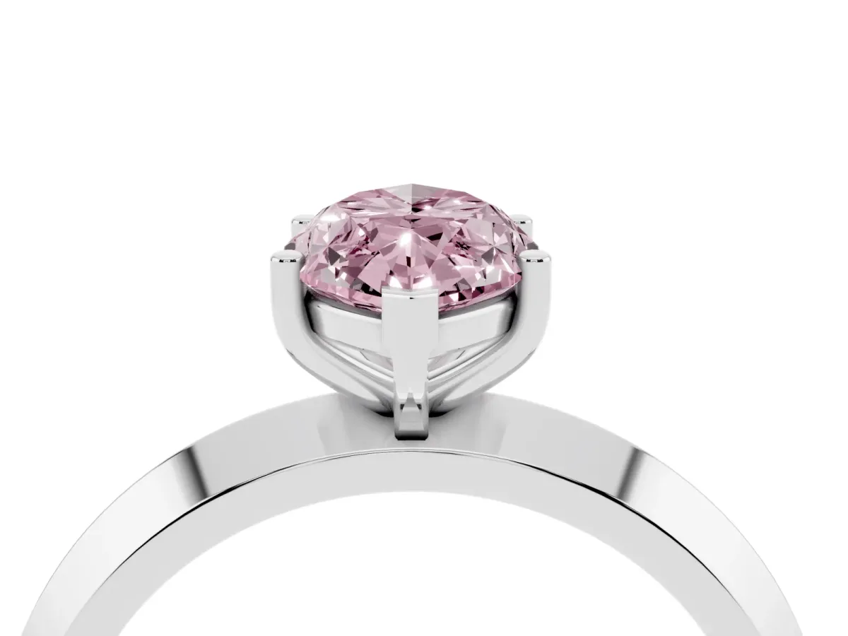Fancy Pink Marquise Cut Cut Solitaire Engagement Ring with Flat Band and Four-Prong Setting White gold