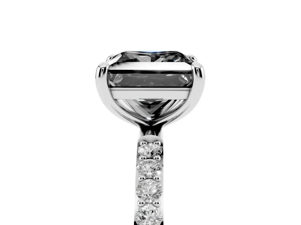 Fancy Black Princess Cut Diamond Solitaire Ring with Round Pavé Band and Prong Setting Silver