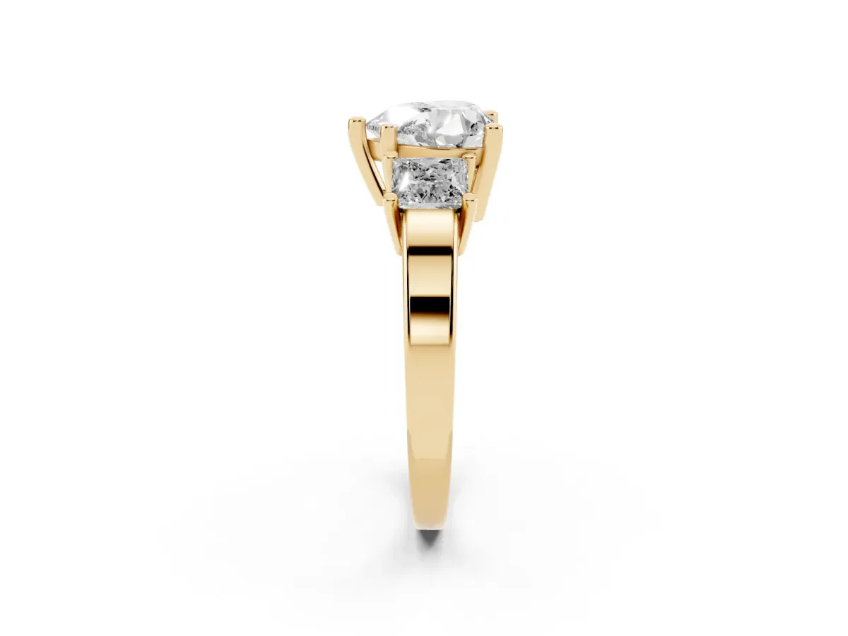 Three-Stone Heart Cut Cut Solitaire Ring with Prong Setting Yellow gold