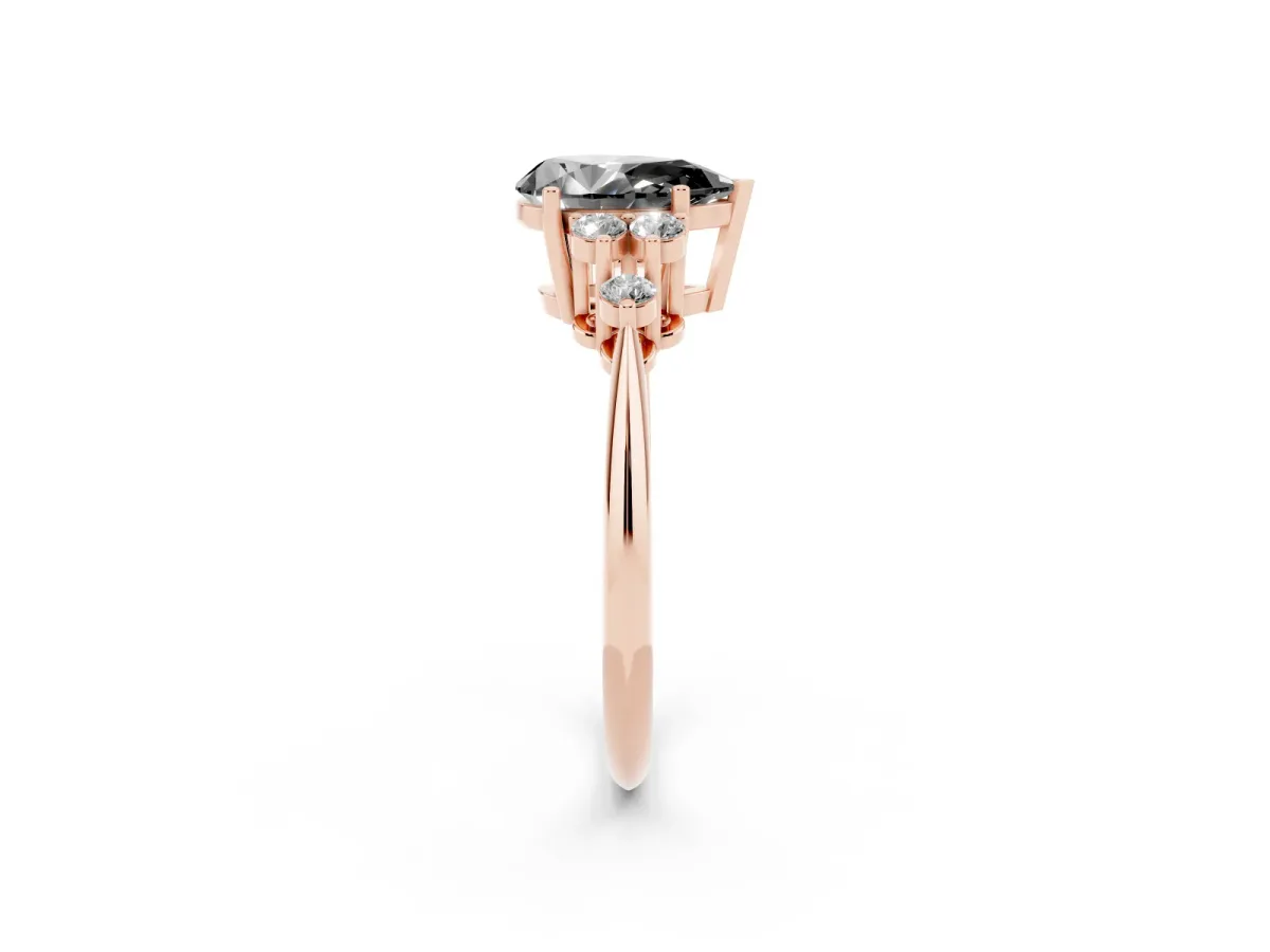 Fancy Black Pear Cut Cut Diamond Cluster Ring with Solitaire Band and Four-Prong Setting Rose gold
