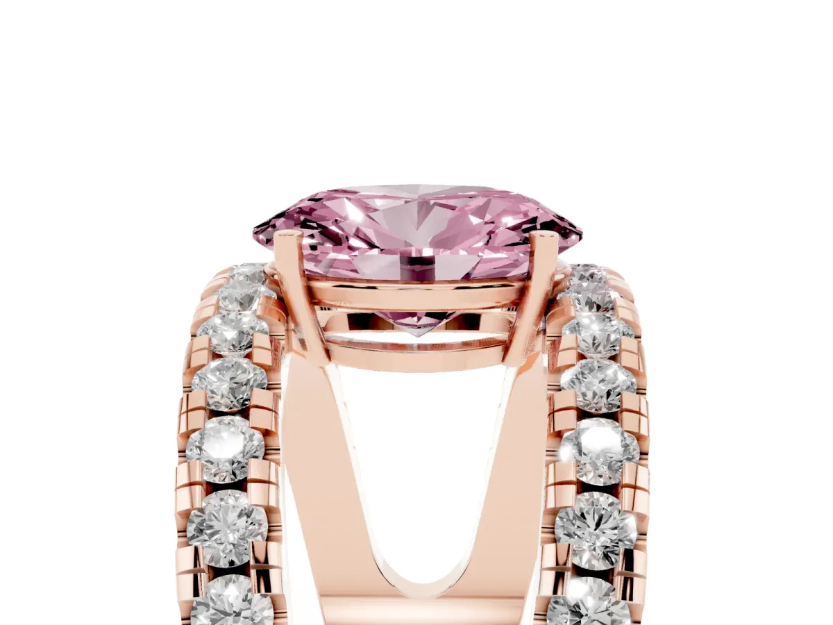 Fancy Pink Oval Cut Solitaire Split Shank Pave Diamond Ring Rose gold