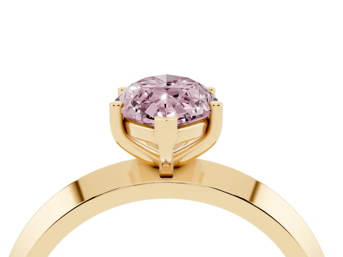 Fancy Pink Marquise Cut Cut Solitaire Engagement Ring with Flat Band and Four-Prong Setting Yellow gold