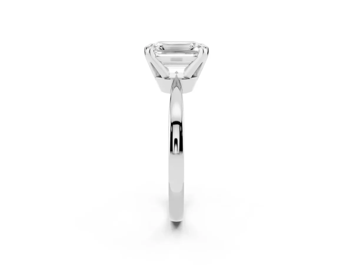 Emerald Cut Solitaire Engagement Ring with Six-Prong Setting and Tapered Band Platinum