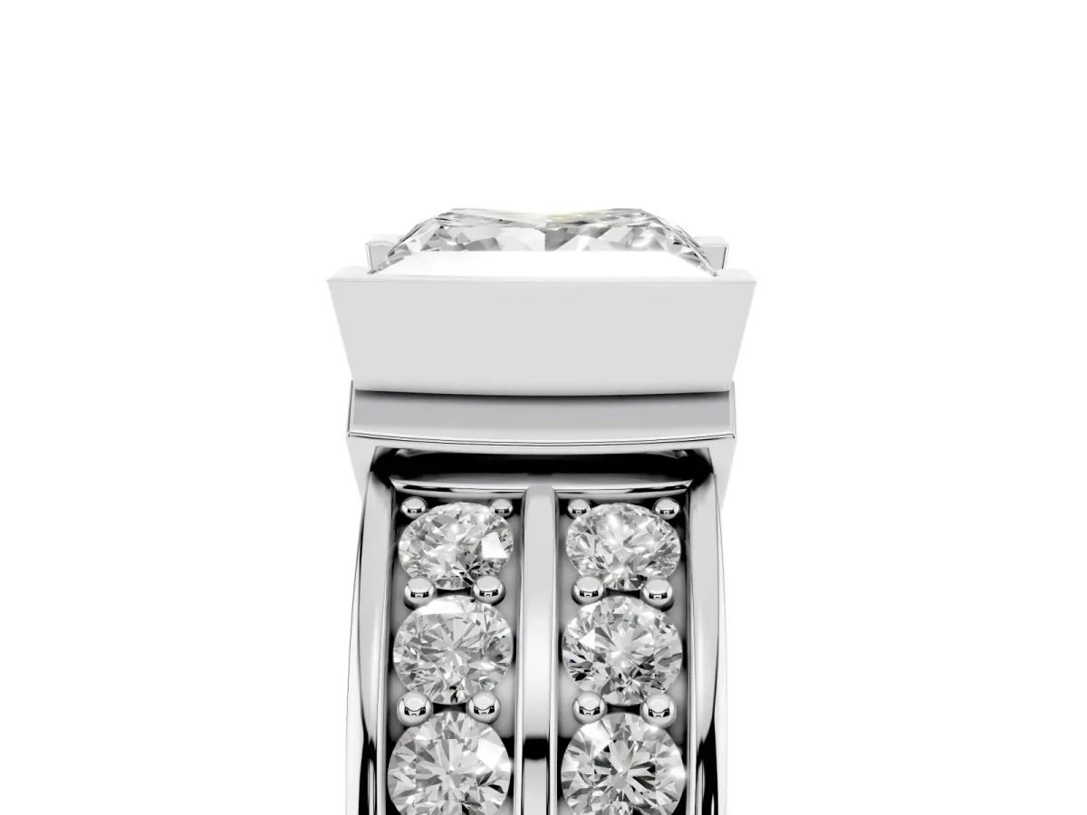 Princess Cut Brilliant Diamond Channel Set Wide Band Ring with Bezel Setting Platinum