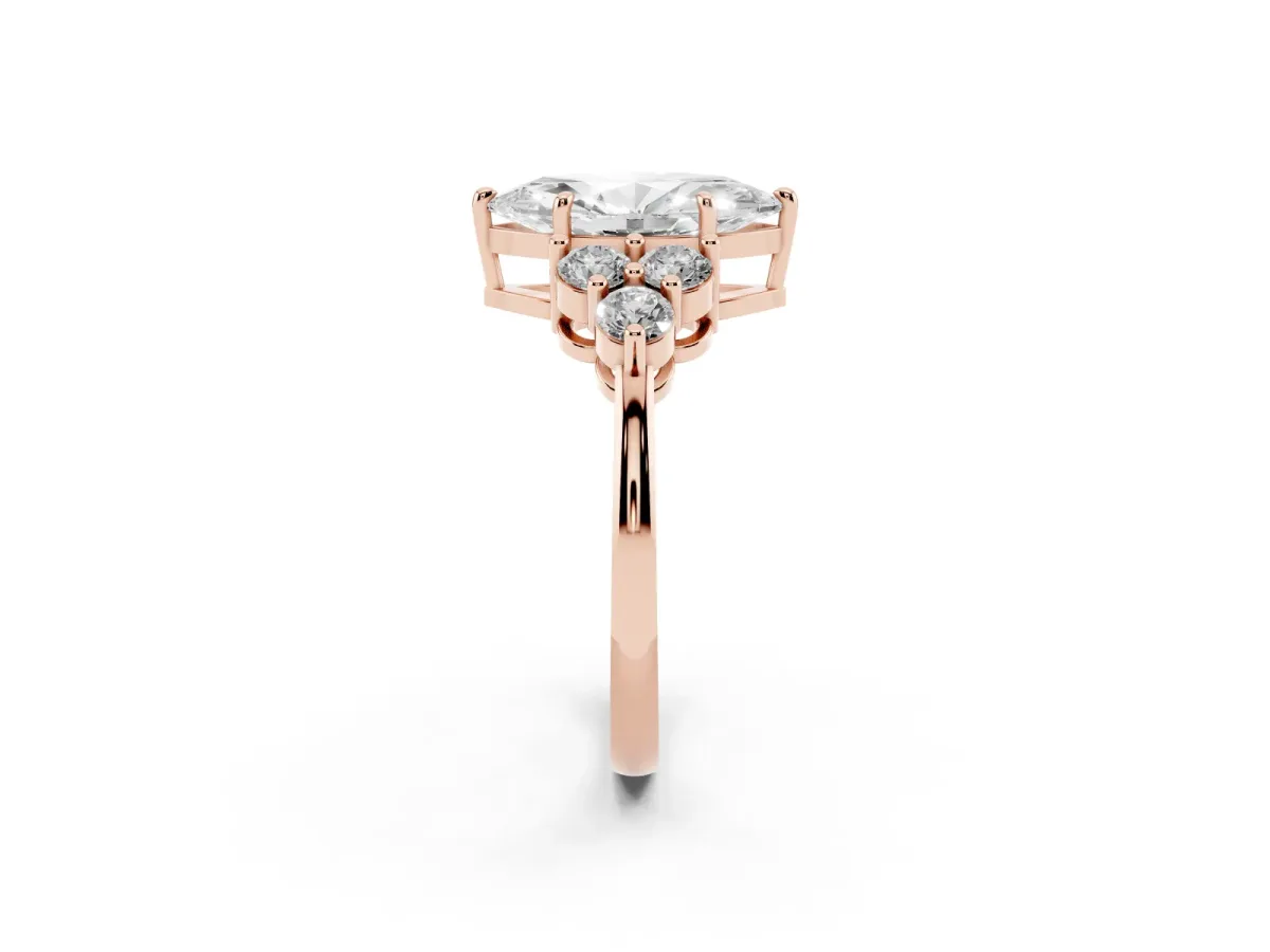 Marquise Cut Brilliant Diamond Cluster Accent Solitaire Ring with Prong Setting Rose gold