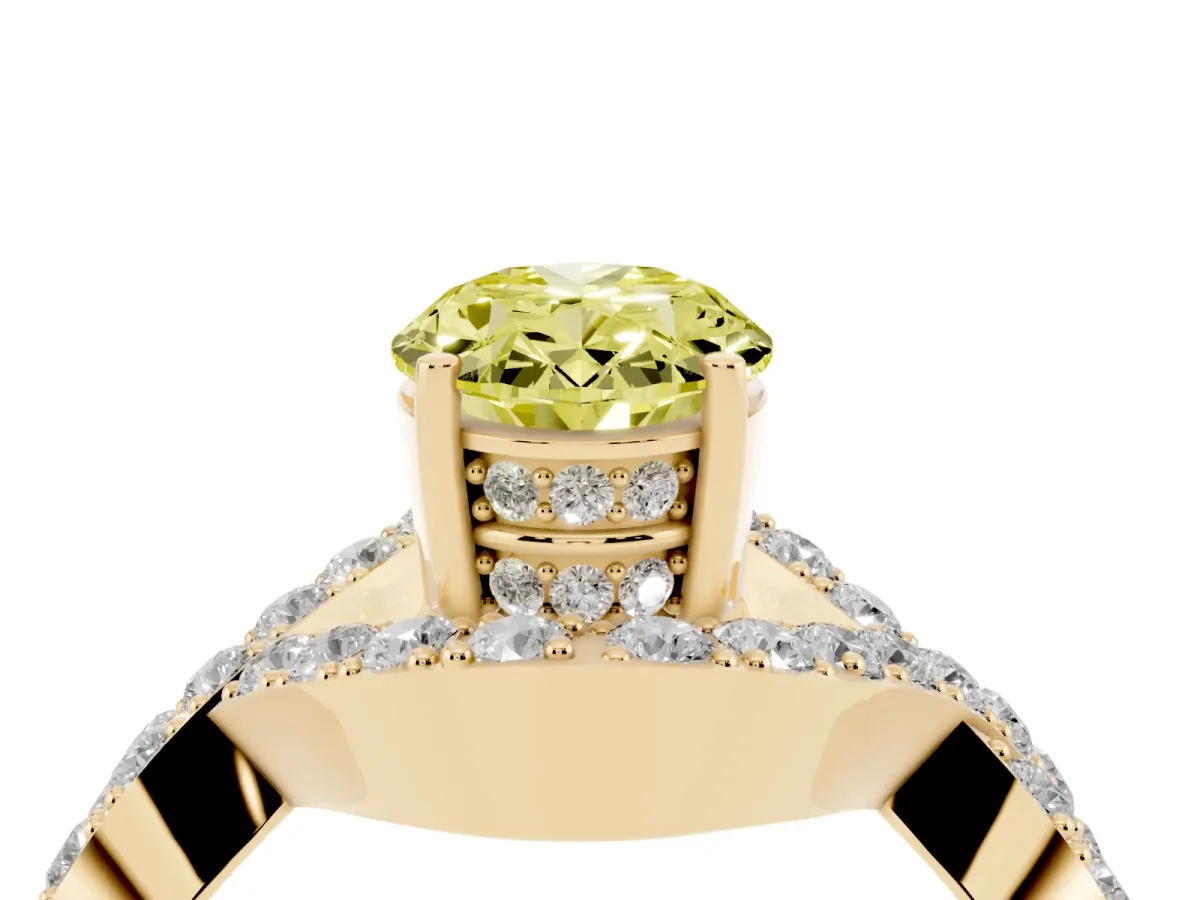 Fancy Yellow Oval Cut Solitaire Twist Band Pavé Diamond Engagement Ring Yellow gold