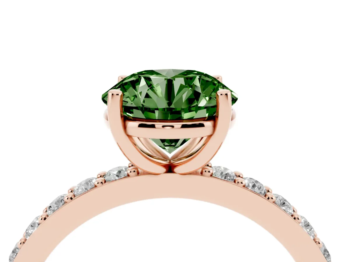 Fancy Green Round Cut Cut Diamond Solitaire with Pave Band and Four-Prong Setting Rose gold