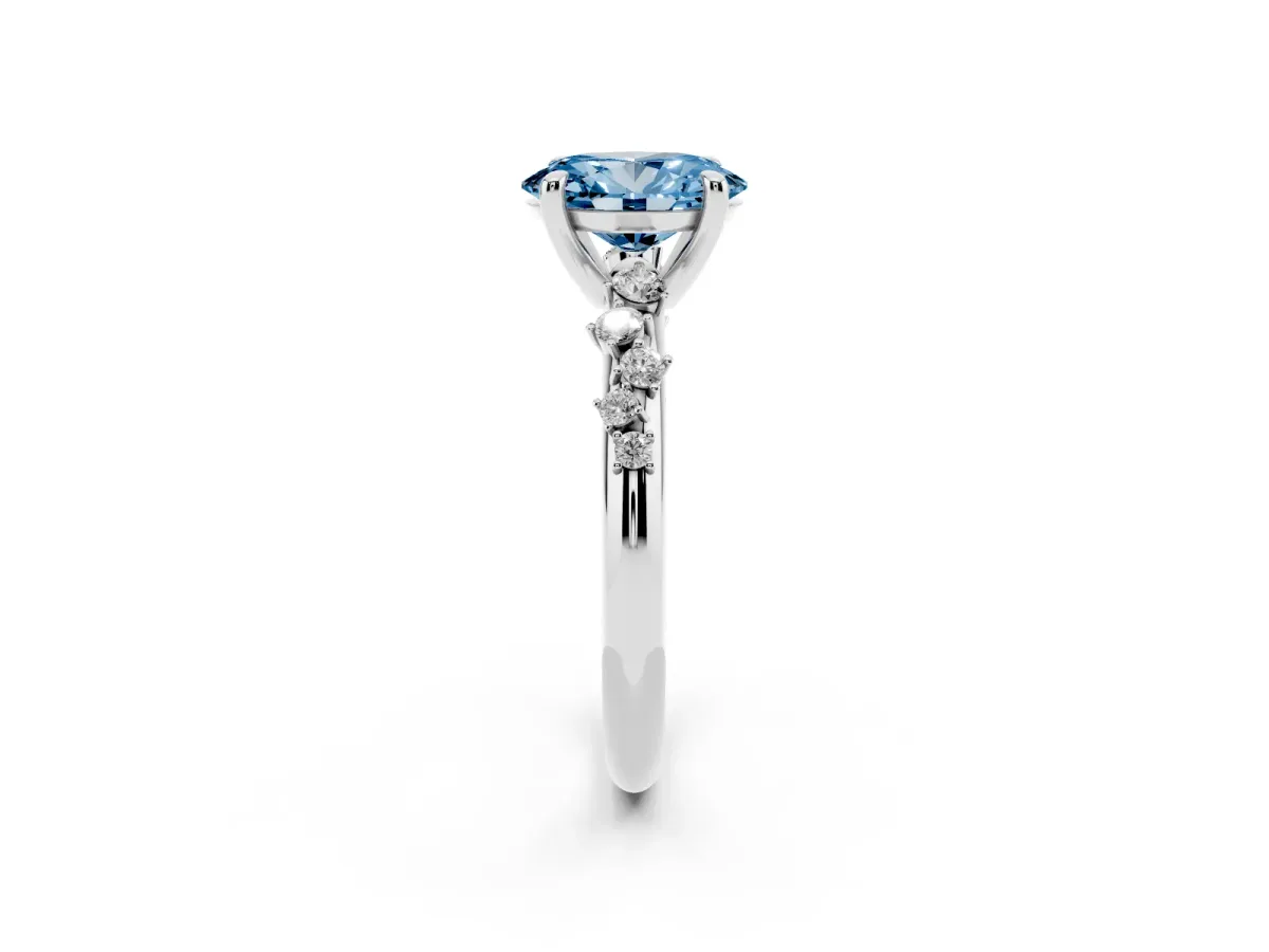 Fancy Blue Oval Cut Cut Diamond Vine Band with Four-Prong Setting Silver