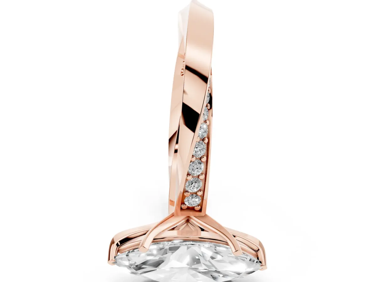 Marquise Cut Diamond Engagement Ring with Side Stone Accents and Four-Prong Setting Rose gold
