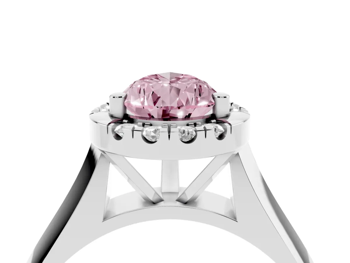Fancy Pink Pear Cut Cut Halo Solitaire Engagement Ring with Square Band and Four-Prong Setting Silver