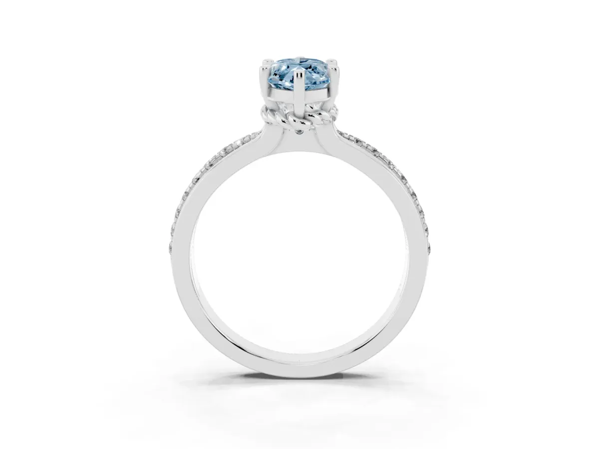 Fancy Blue Marquise Cut Solitaire Diamond Ring with Channel Set Band and Six-Prong Setting White gold