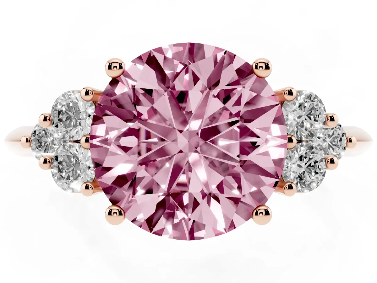 Fancy Pink Round Cut Cut Diamond Cluster Ring with Solitaire Band and Four-Prong Setting Rose gold