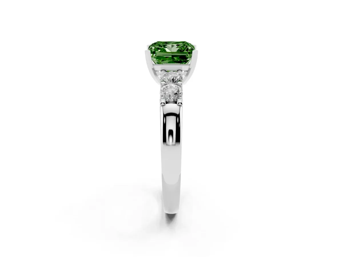 Fancy Green Princess Cut Brilliant Cut Diamond Five-Stone Prong Set Engagement Ring with Channel Band White gold