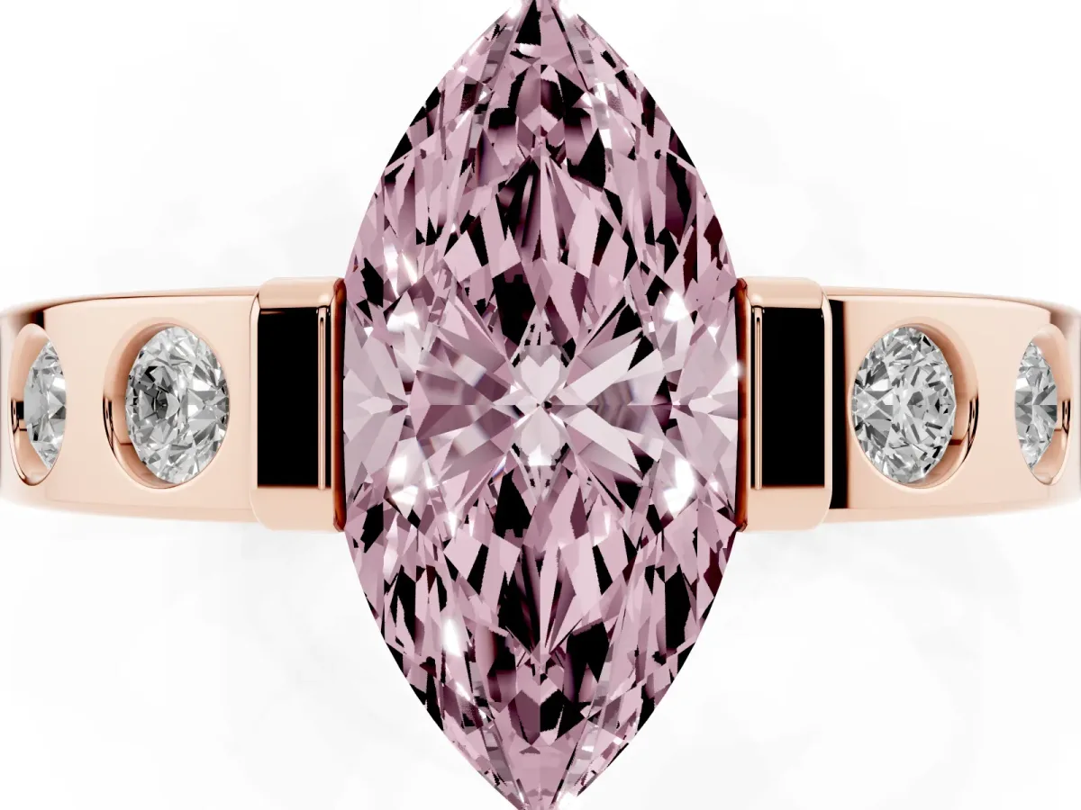 Fancy Pink Marquise Cut Brilliant Channel-Set Diamond Ring with Bezel Prong Setting Rose gold