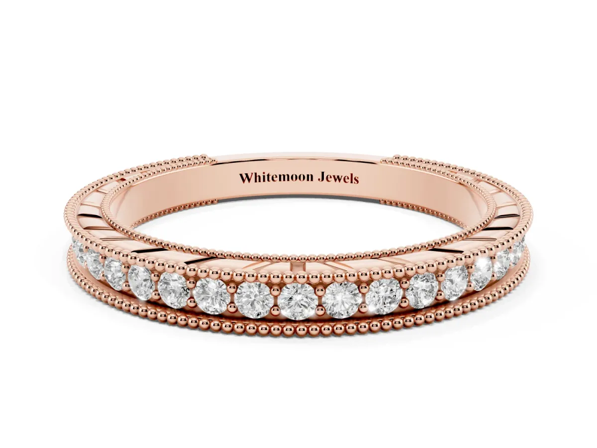Round Cut Diamond Milgrain Eternity Band with Channel Setting Rose gold