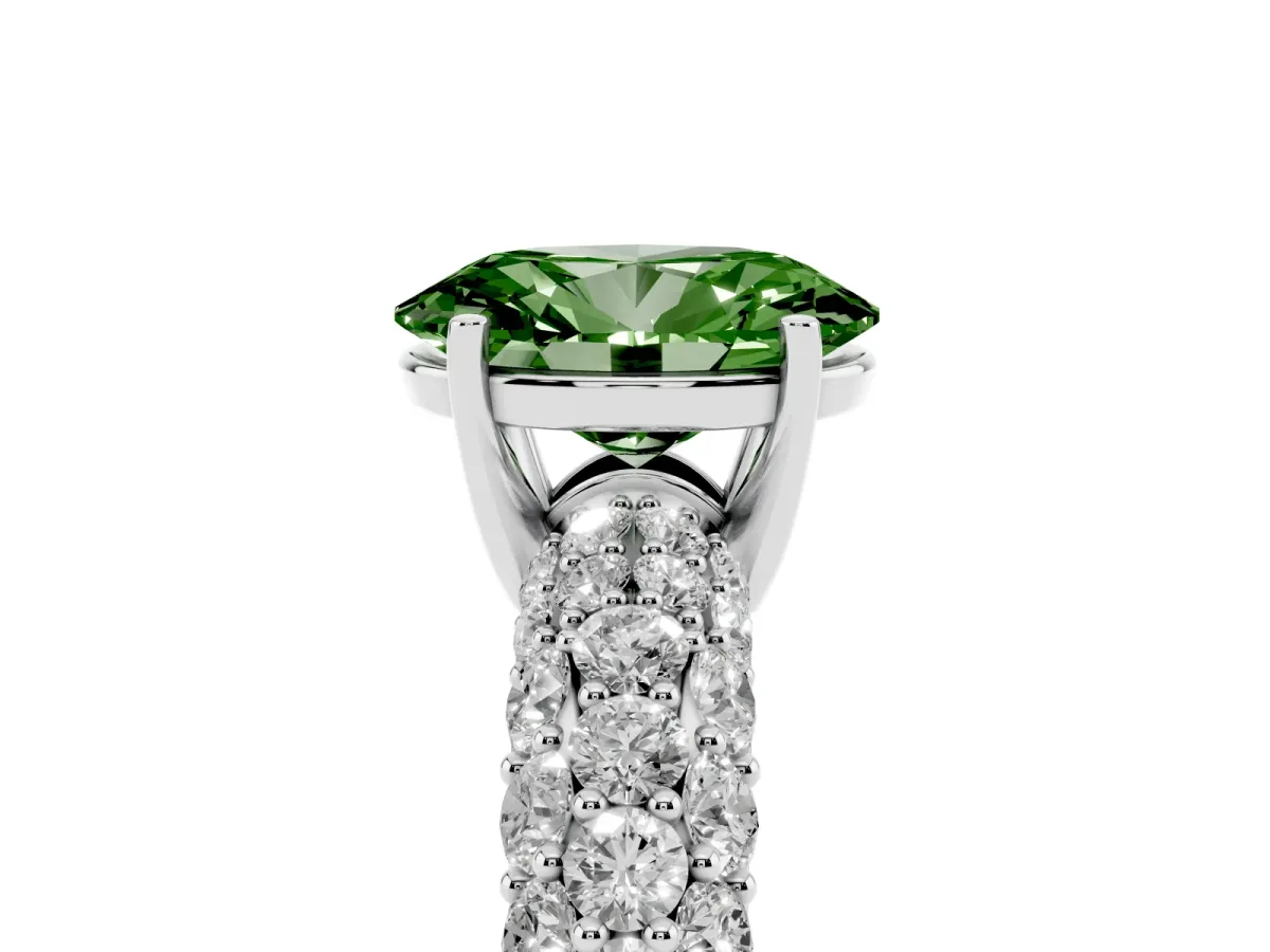 Fancy Green Oval Cut Diamond Pavé Band Solitaire Ring with Four-Prong Setting White gold
