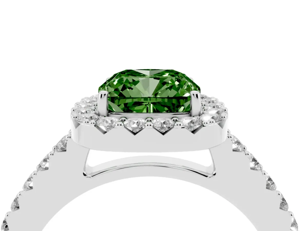 Fancy Green Cushion Cut Halo Diamond Pavé Solitaire Ring Platinum