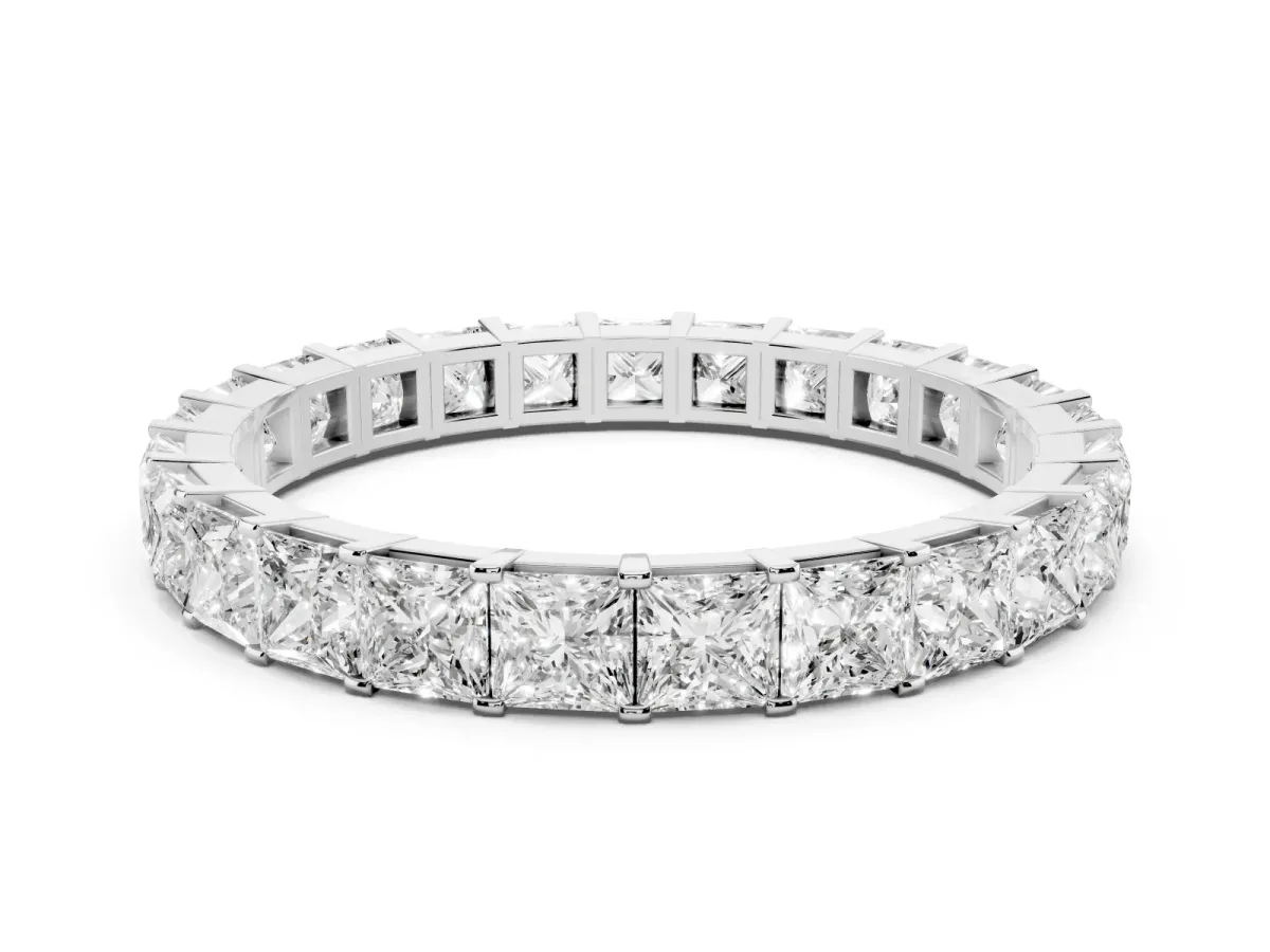 Princess Cut Diamond Eternity Band with Channel Setting and Shared Prong Silver