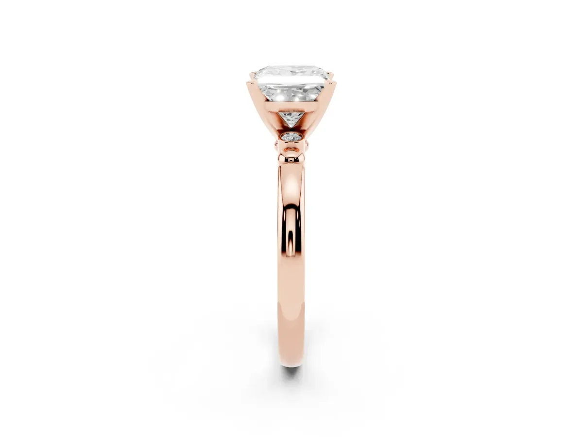 Princess Cut Solitaire Beaded Band with Four-Prong Setting Rose gold