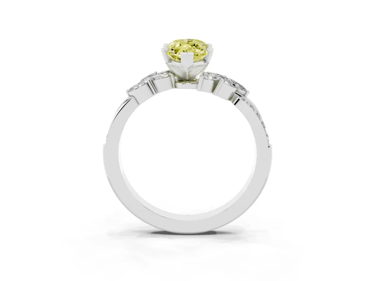 Fancy Yellow Marquise Cut Solitaire Marquise Twist Band with Six-Prong Setting Silver