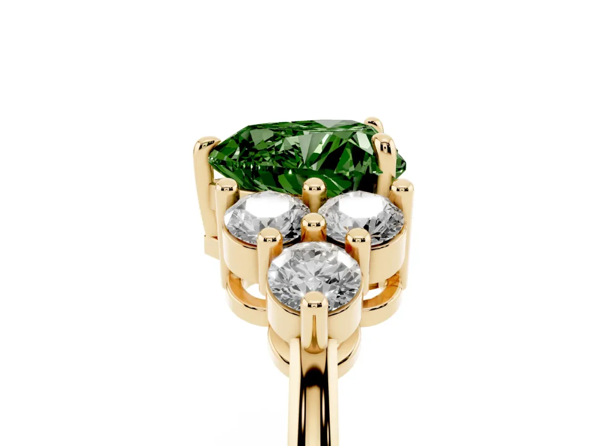 Fancy Green Heart Cut Brilliant Diamond Cluster Accent Solitaire Ring with Prong Setting Yellow gold