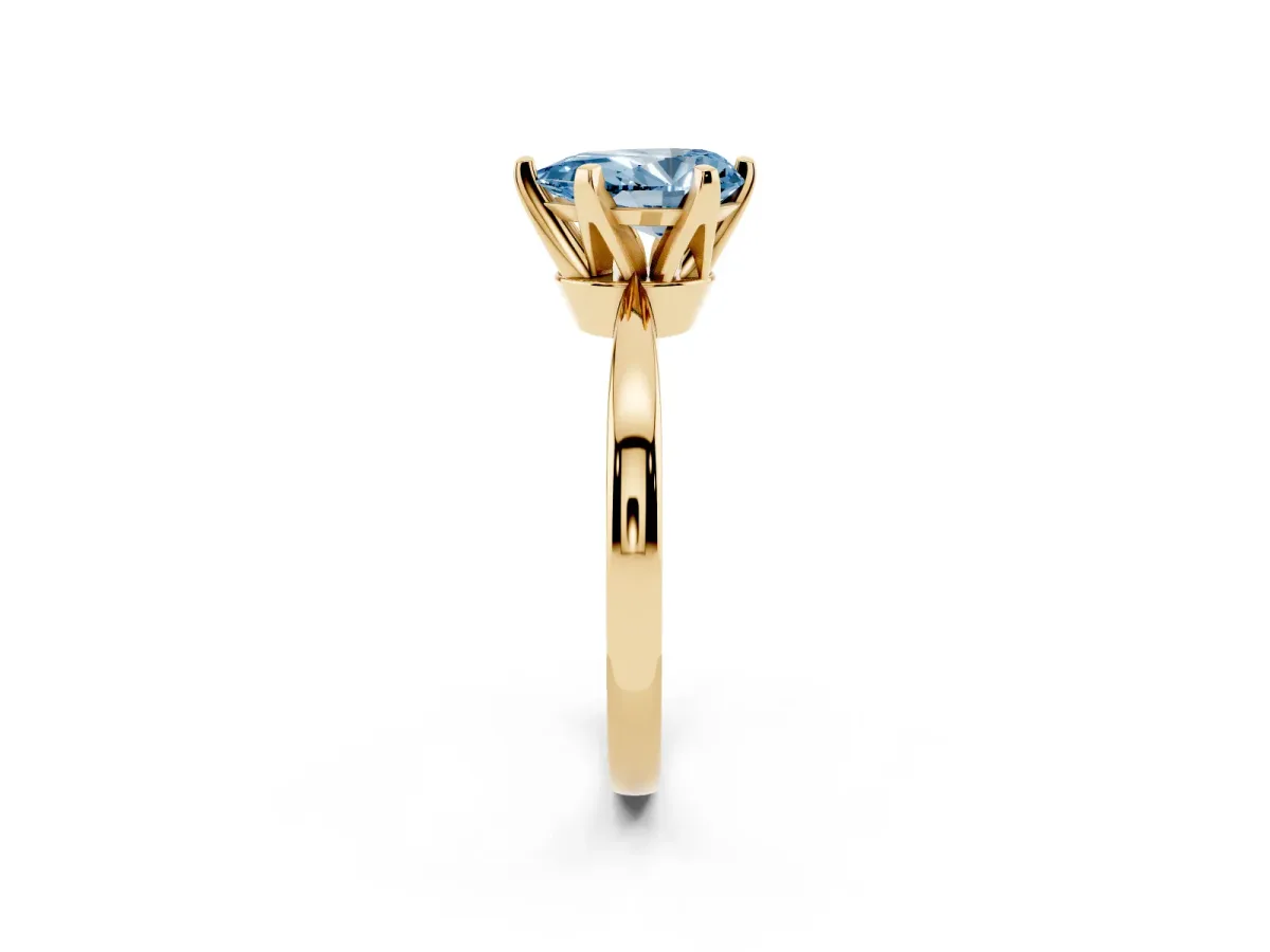 Fancy Blue Pear Cut Solitaire Engagement Ring with Six-Prong Setting and Tapered Band Yellow gold