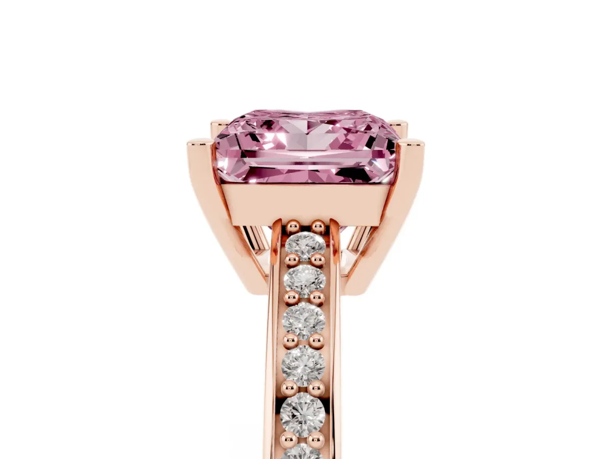 Fancy Pink Princess Cut Solitaire Pavé Band Prong Setting Ring Rose gold
