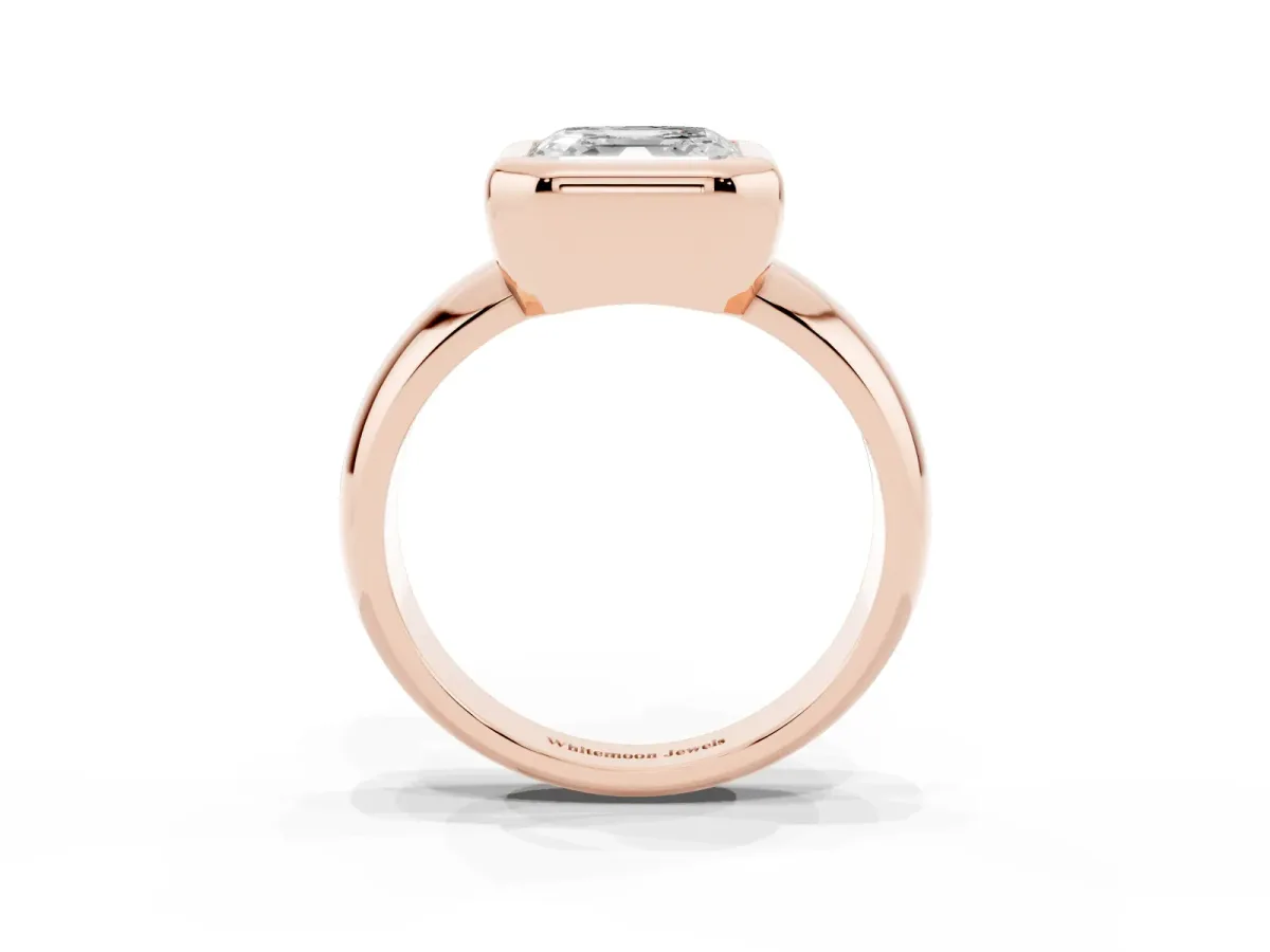Bezel Set Asscher Cut Solitaire Ring with Wide Band Rose gold