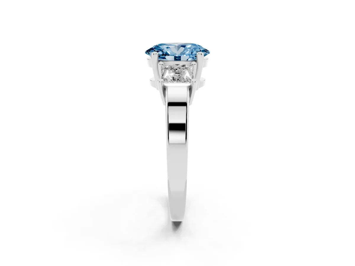 Fancy Blue Three-Stone Oval Cut Cut Solitaire Ring with Prong Setting White gold