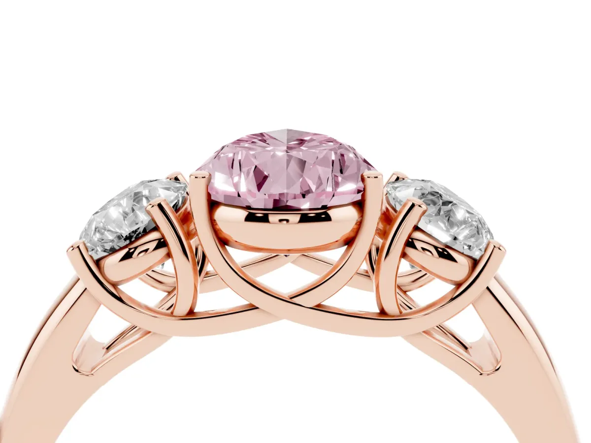 Fancy Pink Three-Stone Pear Cut Diamond Engagement Ring with Prong Setting Rose gold