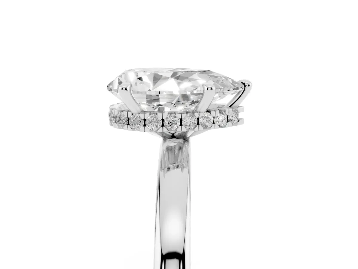 Pear Cut Solitaire Engagement Ring with Cathedral Band and Four-Prong Setting Silver